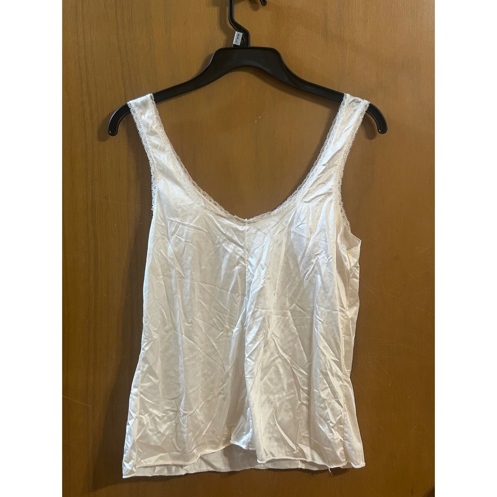 VTG Lorraine Ivory Satin Camisole Tank Lace Trim Antron Nylon Made USA Size 36 - Picture 6 of 6